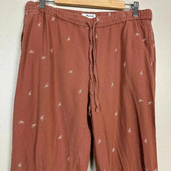 Madewell Bow Embroidered Flannel Pajama Pants Rust Large - Picture 4 of 9